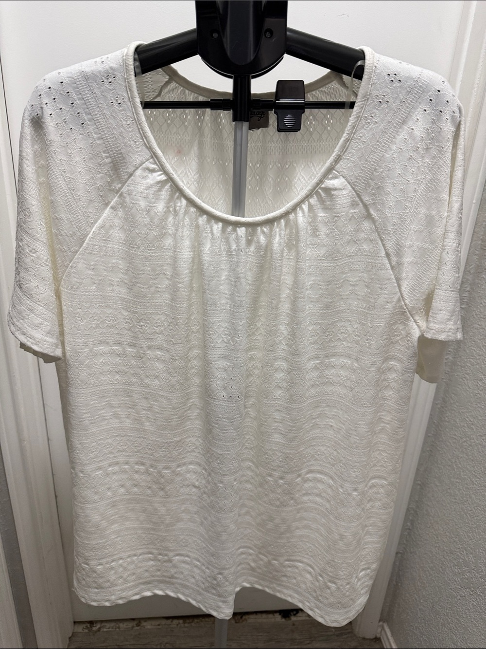 Como Vintage White Eyelet Knit Short-Sleeve Top